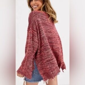 Free People Red Oversized Crew Neck Sweater